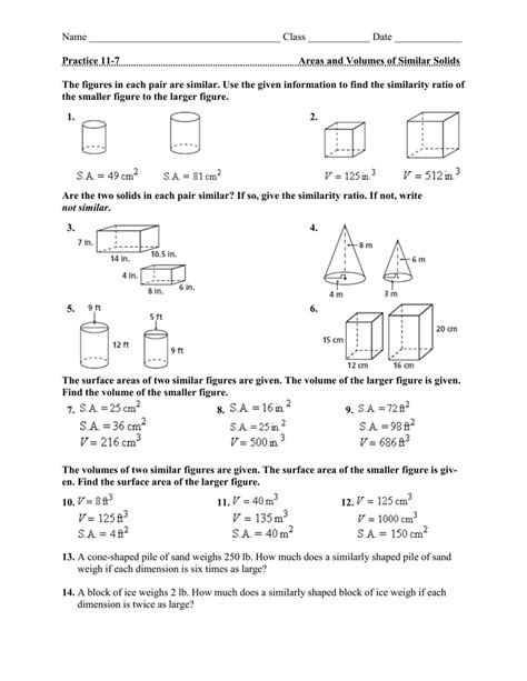 unit 11 volume and surface area worksheet answer key